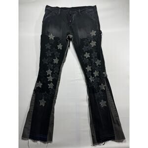 mnml Men's Star Embroidered Patch Skinny Flare Black Jeans - Size 33 (35x34)